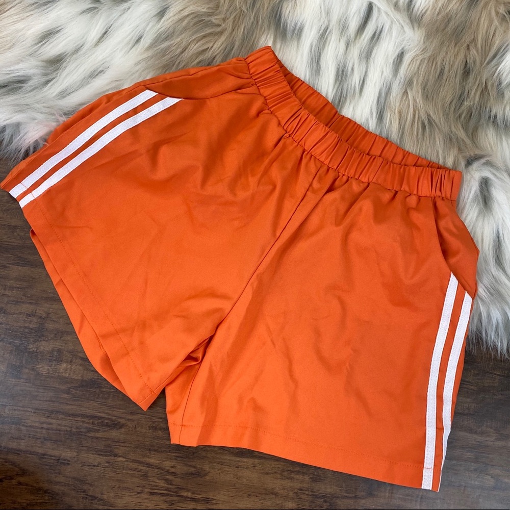 Athletic White Side Stripes Orange Shorts